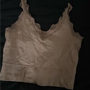 Lace Trim Beige Tank Top